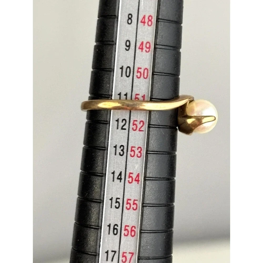 Vintage 10K Gold Pearl Ring Minimalist Modernist‎ Bypass Size 6